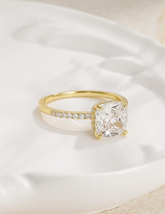 EAMTI 3.5CT 925 Sterling Silver Rings Cushion Cut Cubic Zirconia CZ Engagement Wedding Bands for Women Promise Rings for Her Size 3-11