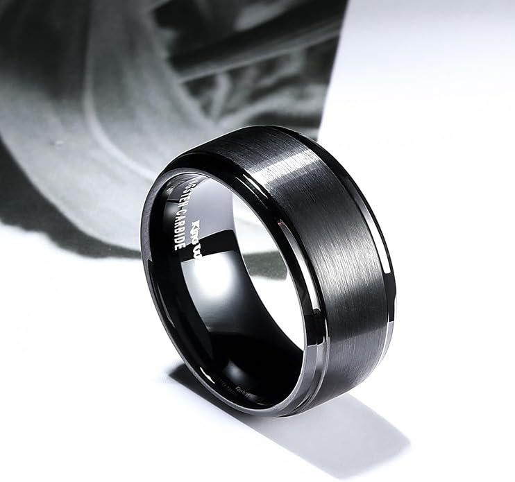 King Will Classic Tungsten Wedding Band for Men, 6/7/8/9/10mm Widths, Polished Finish Step Edge Matte Rings Comfort Fit