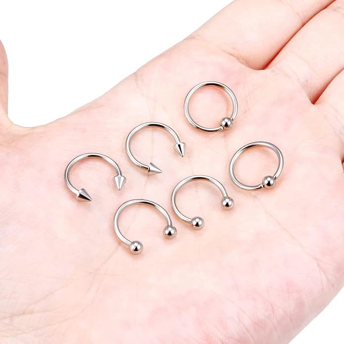 00G 0G 2G 4G 6G 8G 10G 12G 14G 16G Septum Rings Silver Black Surgical Steel Heavy Gauges Earrings Stretching kit Eyebrow Lip Septm Nose Rings Helix Tragus Daith Rook Earrings Hoops 10mm-19mm