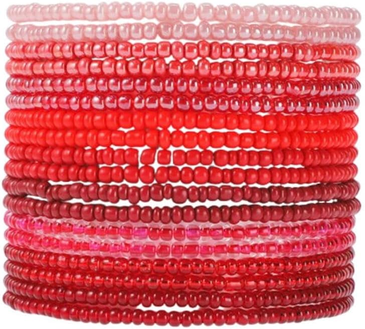 Fuqimanman2020 18Pcs Boho Stackable Beaded Bracelets for Women Colorful Handmade Multilayered Rice Beads Anklets Set Summer Beach Bohemian Jewelry Gift