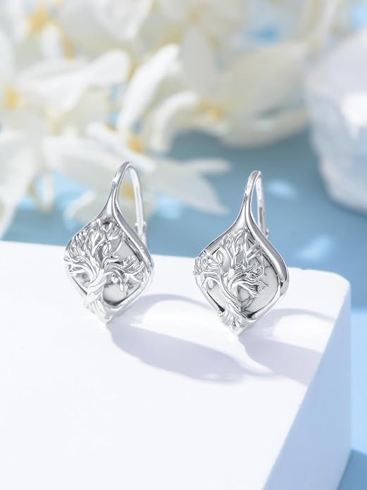 WINNICACA Leverback Earrings for Women 925 Sterling Silver Tree of Life Earrings Dangle Drop Turquoise Moonstone Moss Agate Heart Jewelry Gifts for Women Her Wife Anniversary Birthday Gifts