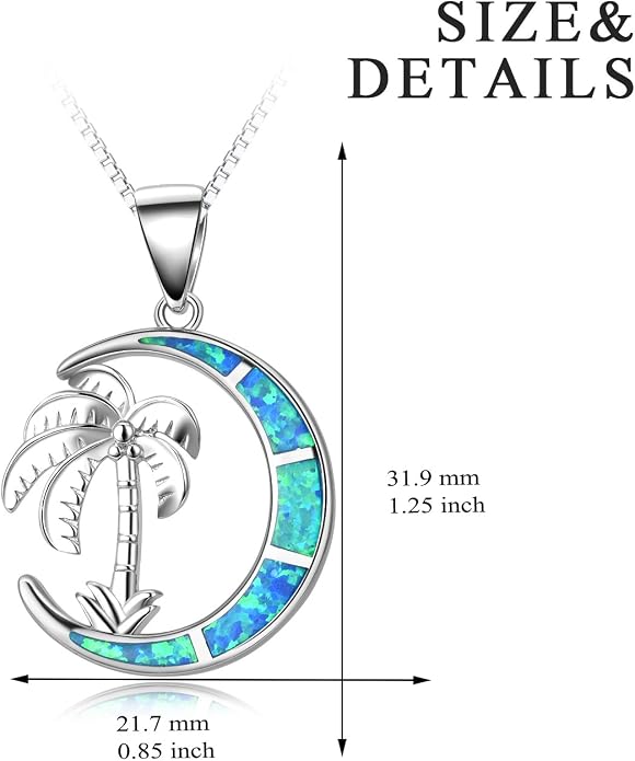 SOULMEET Palm Tree Jewelry Necklace for Women Sterling Silver Simulated Opal Necklace for Her