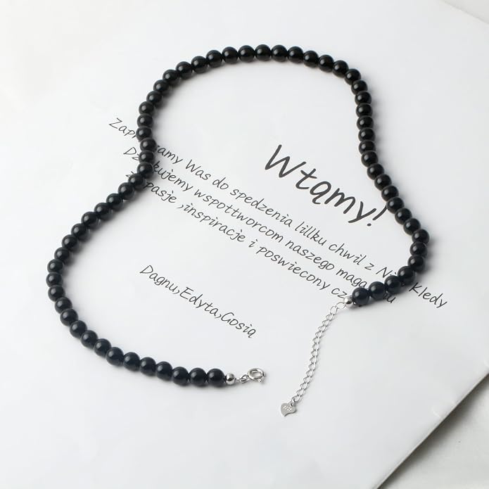 Kakikaki Natural Agate Choker Necklace Sterling Silver Round Beads Strand Necklace for Women