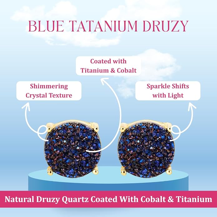 Gempires Gemstone Druzy Stud Earrings for Women 14k Gold Plated Handmade Prong Set Studs Raw Crystal Hypoallergenic Jewelry Minimalist Every Ocassion Gift