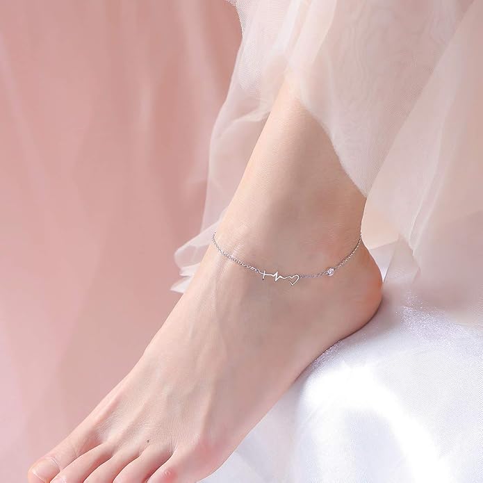 FLYOW S925 Sterling Silver Anklet for Women Summer Boho Beach Charm Adjustable Foot Ankle Bracelet Jewelry Birthday Gift