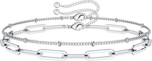 Dainty Gold Bracelets for Women, 14K Gold Plated Adjustable Layered Beads Bracelet Cute Evil Eye Oval Chain Pearl Bar Turtle Gold Bracelets for Women Jewelry