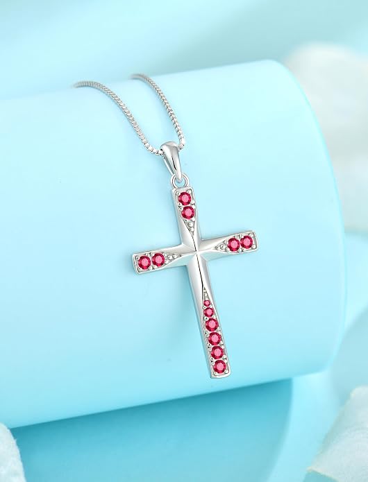 Cross Necklace for Women Birthstone Necklace for Women 925 Sterling Silver