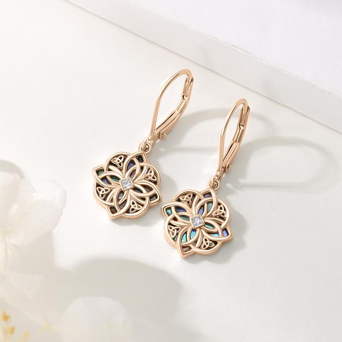 Celtic Knot Earrings 925 Sterling Silver Abalone Drop Dangle Celtic Earrings Gifts for Women