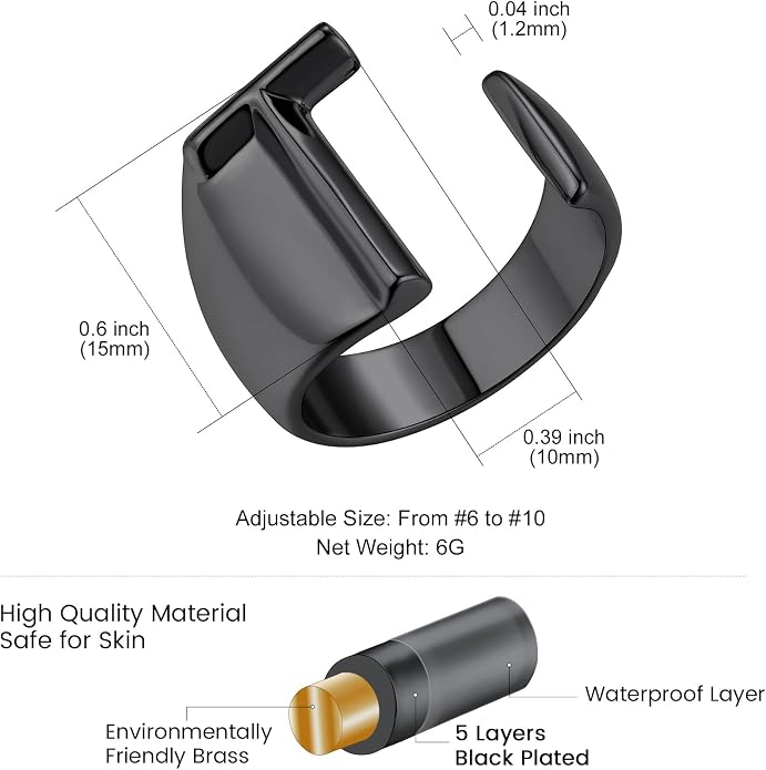 KeyStyle Bold Initial Letter Rings Adjustable, GoldChic Jewelry Women Gold Statement Ring Personalized Engraved Women’s Open Signet Ring for Party (Gold, White Gold, Black)