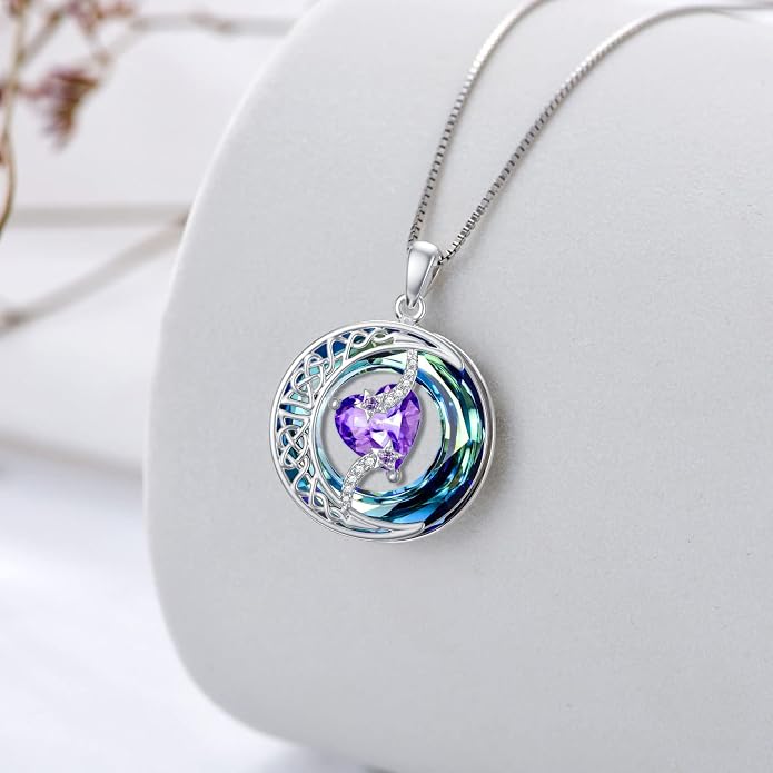 TOUPOP Birthstone Necklace 925 Sterling Silver Moon and Star Pendant Celtic Moon Jewelry with Blue Crystal Anniversary Birthday Gifts for Women Mom Wife Her
