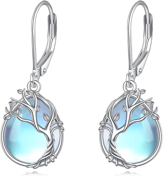 POPLYKE Tree of Life Teardrop Drop Dangle Earrings Sterling Silver Leverback Earrings Jewelry