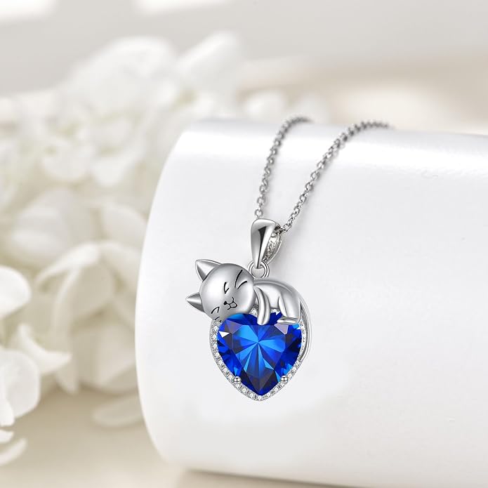 Cat Necklace Sterling Silver Cat Zircon Pendant Gothic Jewelry for Women Animal Lovers Gifts