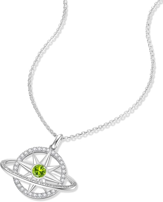 FANCIME Stellar Promise Birthstone Necklace for Women White Gold Plated Sterling Silver Planet Star Pendant Fine Jewelry Anniversary Birthday Mothers Day Gifts for Women Wife Friend Her