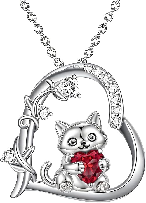 PELOVNY Teddy Bear Necklace for Women 925 Sterling Silver Bear/Highland Cow/Fox/Cat/Axolotl Birthstone Necklace Christmas Birthday Jewelry Gifts for Mom Daughter Wife Sister