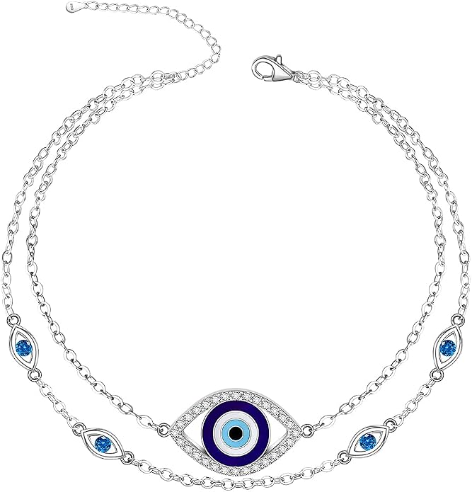 Evil Eye Anklet Sterling Silver Infinity Lotus Flower Evil Eye Anklets for Women Ankle Bracelets Turkish Blue Eyes Protection Chain Jewelry