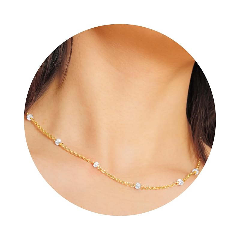 Clear Quartz Necklace for Women, Premium Beaded Gold Necklaces - Tarnish Free 18K Gold Vermeil Certified S925 Classic Statement Necklace Gold Jewelry for Women - Mothers Day Gifts for Mom Wife