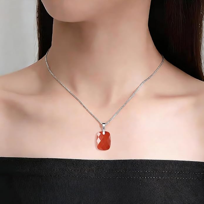 iSTONE 925 Sterling Silver Natural Crytral for Womens Pendant Necklace, Gemstone Birthstone with 17.8" Silver Chain Ladies