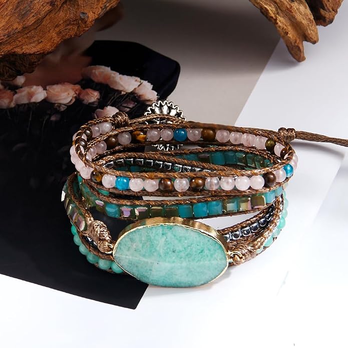 Women Wrap Bracelets Boho Natural Stone Jasper Turquoises Strand Bracelet Jewelry Collection