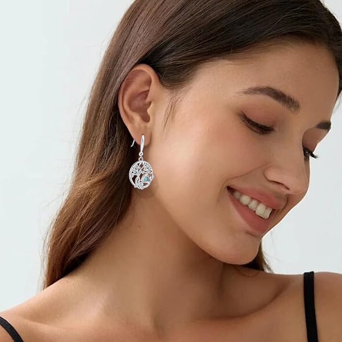 Aniu Tree of Life Earrings for Women Turquoise Malachite Teardrop Dangle Earrings for Women Sterling Silver Anniversary Birthday Drop Dangle Earrings Jewelry Gifts