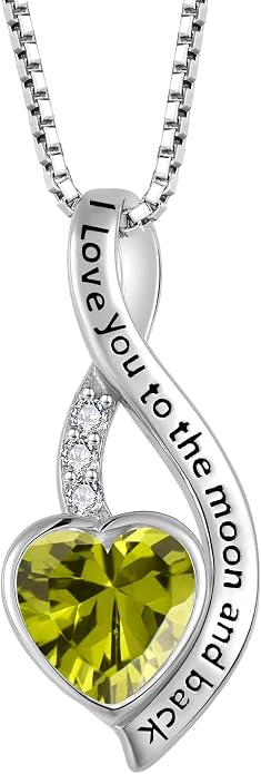I Love You to The Moon and Back Necklace for Women, 925 Sterling Silver Heart Birthstone Pendant Necklace Jewelry Anniversary Birthday Gifts for Girls Women Wife Mom Daughter