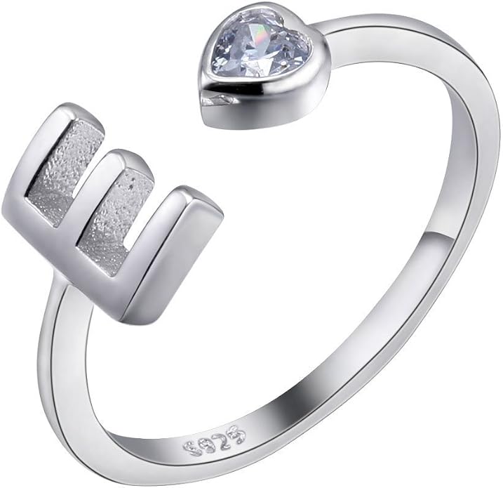 VIKI LYNN 925 Sterling Silver Rings Size 4.5 Adjustable Initial Letter Ring with Cubic Zirconia-Personalized Gifts for Women