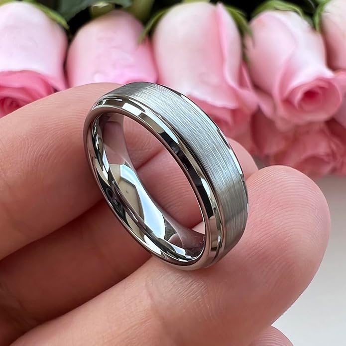 TUTISS 6mm 8mm Tungsten Rings for Men Women Fashion Engagement Wedding Bands Brushed Finish Stepped Beveled Edges Comfort Fit