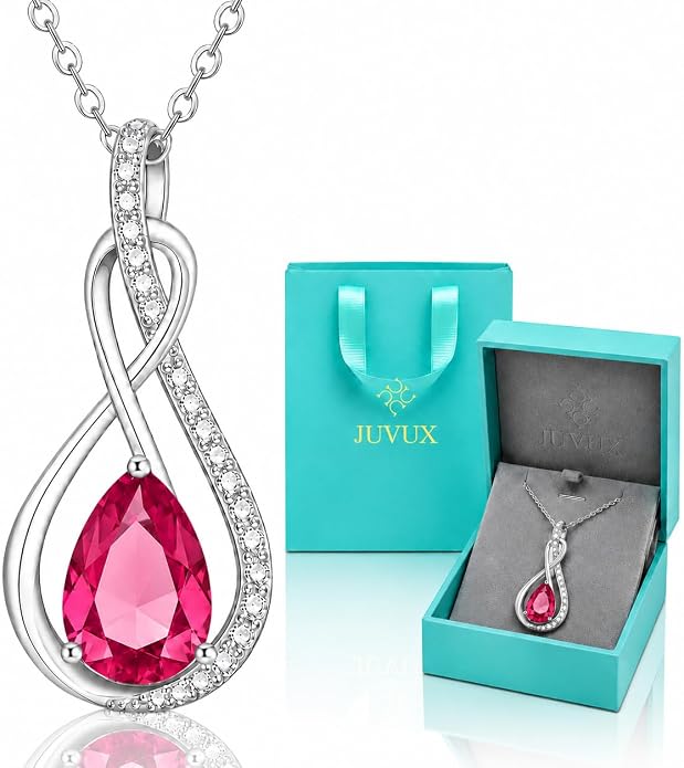 Birthstone Necklaces for Women Mothers - 925 Sterling Silver Dainty Infinity Cubic Zirconia Pendant Necklace Anniversary Birthday Christmas Gifts for Her Wife Mom Lady Daughter, Adjustable Chain