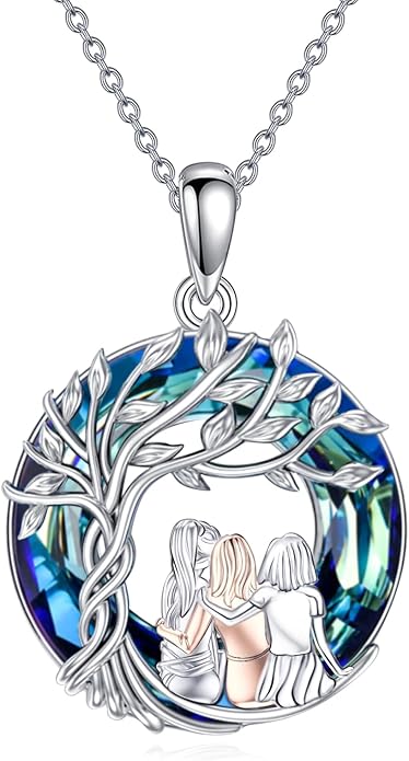 Sisters Necklace Sterling Silver Always My Sister Forever My Friend Jewelry Tree of Life Palm Trees Necklace for Women Female Friendship Jewelry