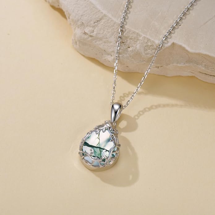 Teardrop Moonstone/Turquoise Necklace for Women 925 Sterling Silver Cage Filigree Necklaces Anniversary Birthday Jewelry Gift for Women