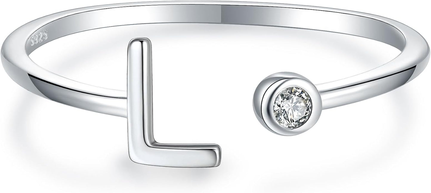 925 Sterling Silver Initial Letter Birthstone Rings for Women Adjustable 1-12 Month Birthstone Alphabet Stacking Ring for Teens Girls Stackable Birthstone Rings Birthday Jewelry Gift for Daughter Mom