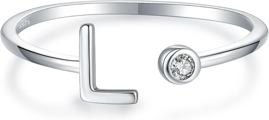 925 Sterling Silver Initial Letter Birthstone Rings for Women Adjustable 1-12 Month Birthstone Alphabet Stacking Ring for Teens Girls Stackable Birthstone Rings Birthday Jewelry Gift for Daughter Mom