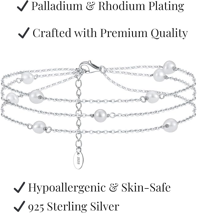 925 Sterling Silver Chain Anklets Bracelet For Women Adjustable Anklet Bracelet With Rhodium Plating For Long-Lasting Shine Silver Anklets For Women Jewelry Gift for Women