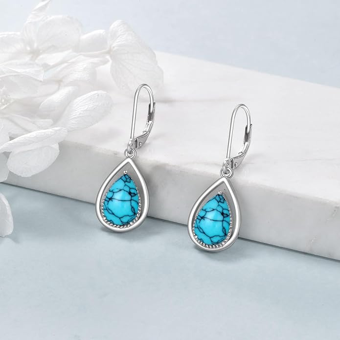 VONALA Dangle Earrings 925 Sterling Silver Opal Larimar Lapis Sapphire Turquoise Moss Agate Crystal Dangling Earrings Jewelry Gift for Women