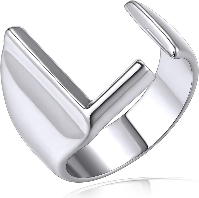 KeyStyle Bold Initial Letter Rings Adjustable, GoldChic Jewelry Women Gold Statement Ring Personalized Engraved Women’s Open Signet Ring for Party (Gold, White Gold, Black)