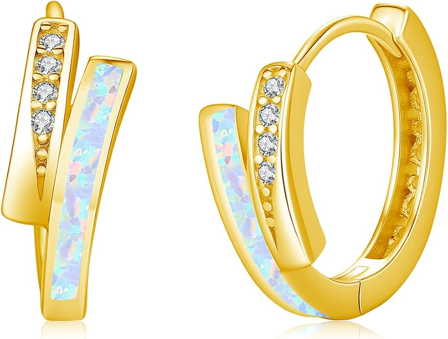 MEDWISE Mothers Day Gifts for Mom Multi Colored Opal Hoop Earrings for Women 925 Sterling Silver Huggie Hoop Earrings Jewelry Gift for Women Daughter Wife Mom Friends