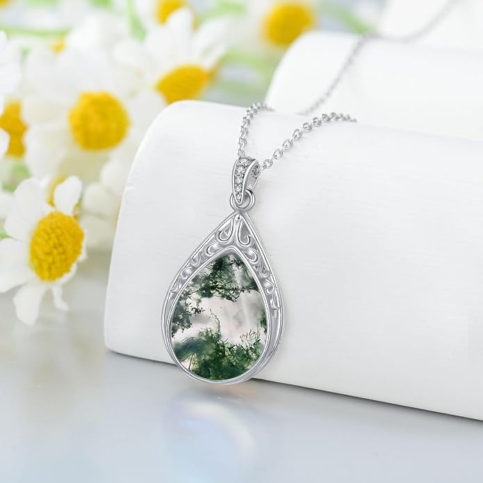 HPQQ Teardrop Necklace 925 Sterling Silver Filigree Gemstone Pendant Necklace Fine Jewelry Birthday Mother's Day Gifts for Women Her Mom