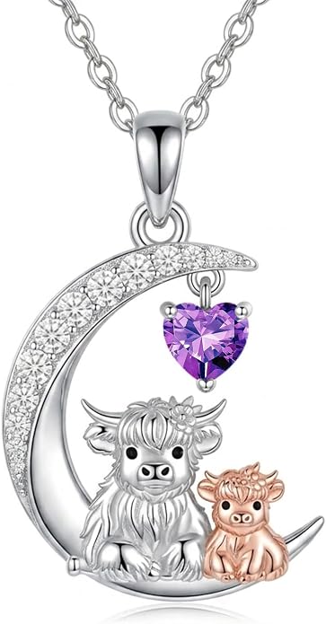 PELOVNY Teddy Bear Necklace for Women 925 Sterling Silver Bear/Highland Cow/Fox/Cat/Axolotl Birthstone Necklace Christmas Birthday Jewelry Gifts for Mom Daughter Wife Sister