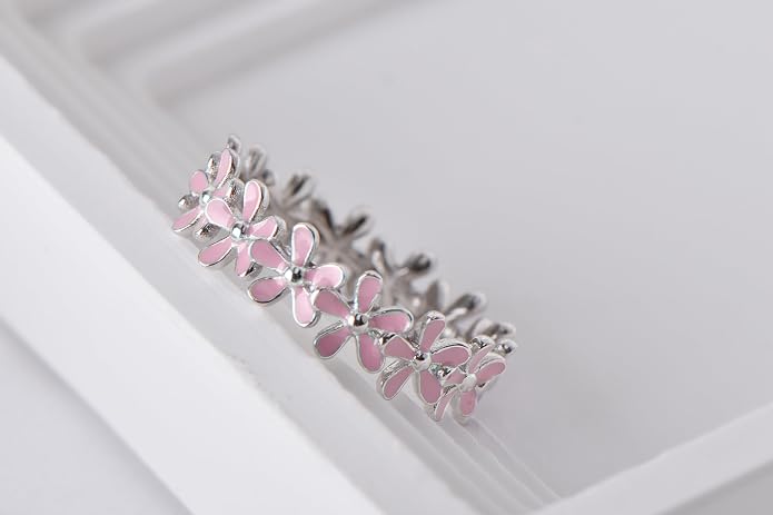 925 Sterling Silver Dainty Daisy Butterfly Paw Heart Eternity Rings Blue Flower Finger Rings for Women Stacking Promise Rings Gift Jewelry