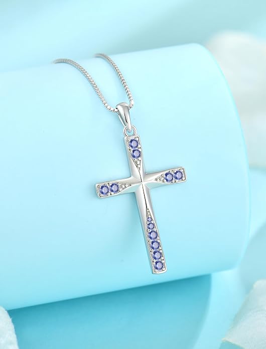 Cross Necklace for Women Birthstone Necklace for Women 925 Sterling Silver