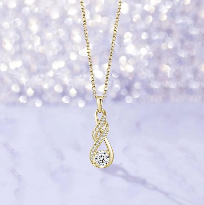 Birthstone Necklaces for Women 925 Sterling Silver Infinity Pendant Created Gemstone Jewelry for Her, 16"+2"