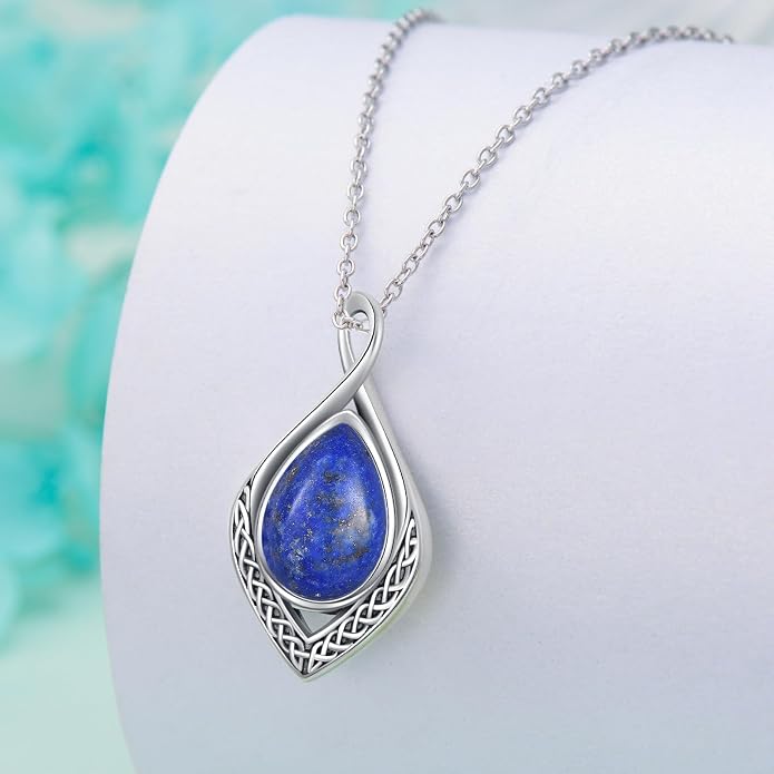 PELOVNY Celtic Knot Necklaces for Women 925 Sterling Silver Gemstone/Birthstone Teardrop Infinity Necklace Irish Celtic Pendant Jewelry Gifts for Mom Daughter Wife