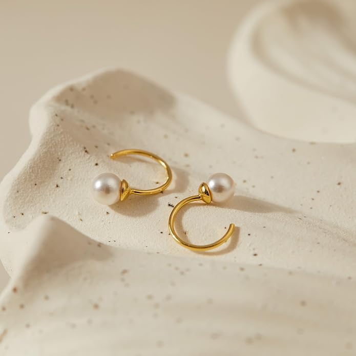 CHIC & ARTSY 925 Sterling Silver Half Hoop Earrings for Women, Small Huggie Hoops Set with Ball Bar Star Moon Cross & Pearl, Lightweight Comfort Fit Everyday & Sleep Earrings