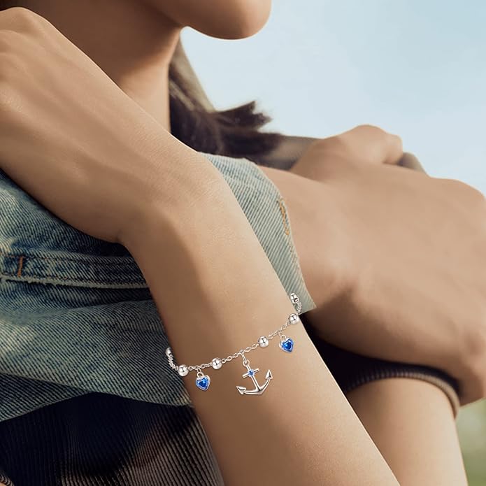 Palpitate Anchor Anklet Bracelets for Women Anklet Nautical 925 Sterling Silver Anchor Jewelry Gifts for Women Sailor Adjustable Chain