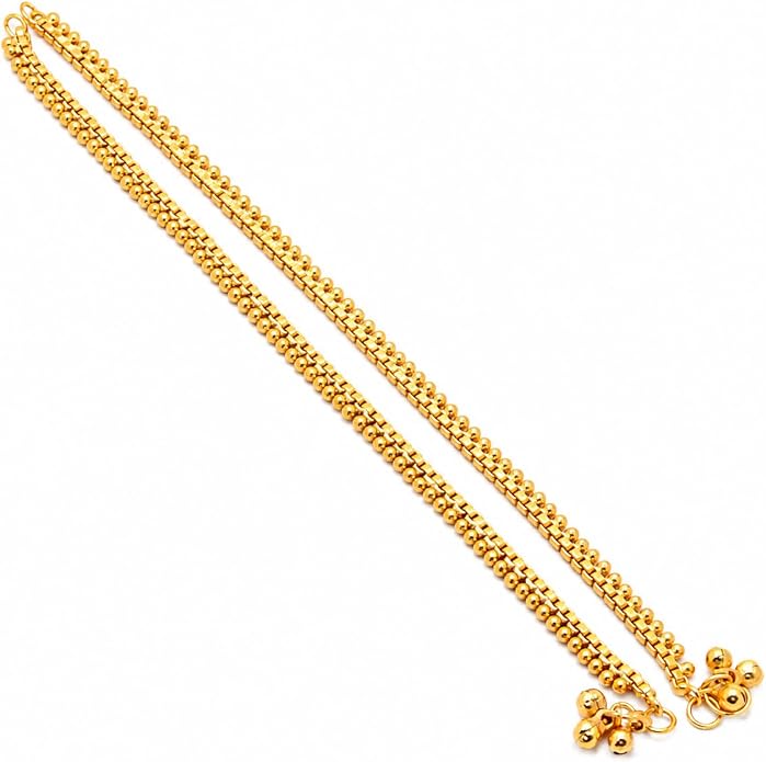 Jewar Anklet Payal Indian Traditional CZ Ad Plain Simple Handmade Natural Gold Plated Jewelry