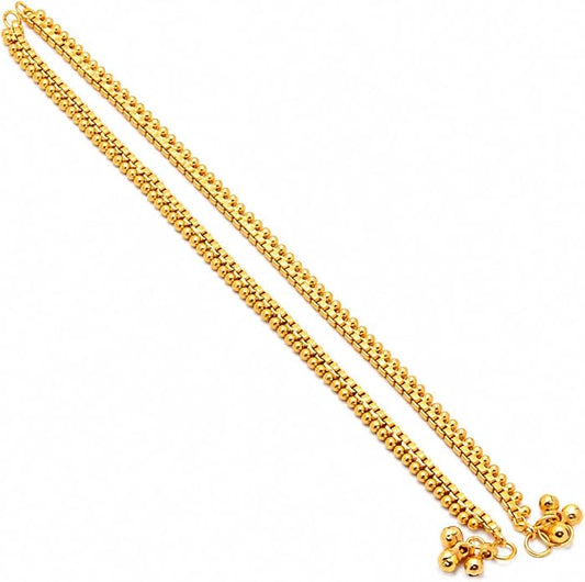Jewar Anklet Payal Indian Traditional CZ Ad Plain Simple Handmade Natural Gold Plated Jewelry