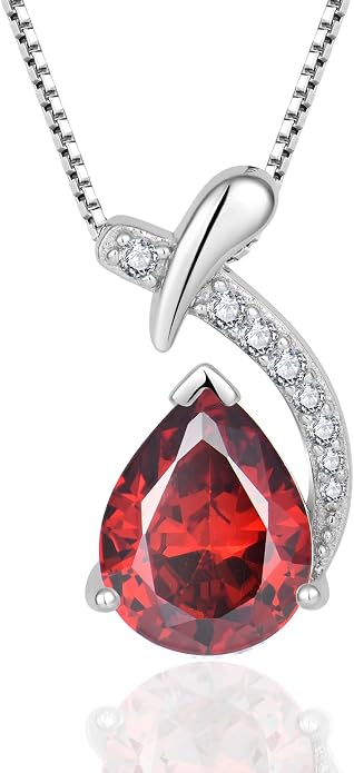 Teardrop Birthstone Necklace for Women,925 Sterling Silver Pear Cut Zircon Gemstone Pendant Necklace for Birthday Engagement Anniversary Wedding Jewelry