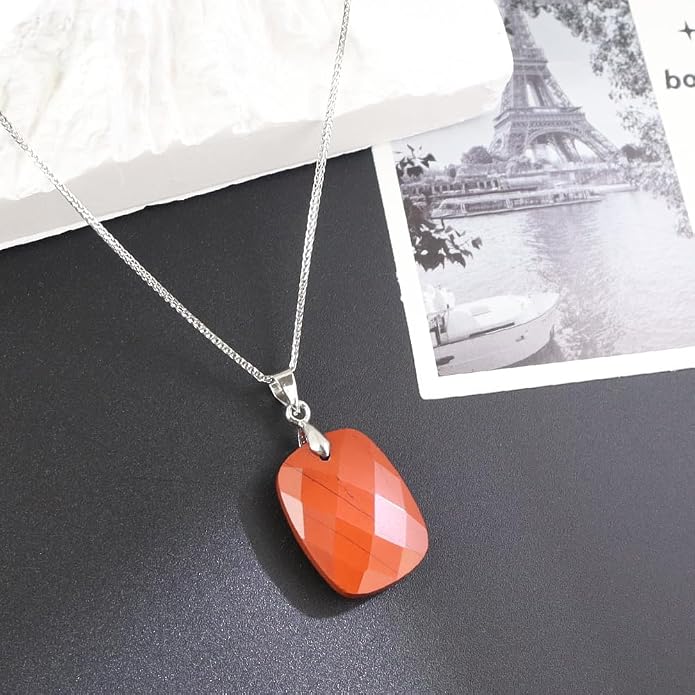 iSTONE 925 Sterling Silver Natural Crytral for Womens Pendant Necklace, Gemstone Birthstone with 17.8" Silver Chain Ladies