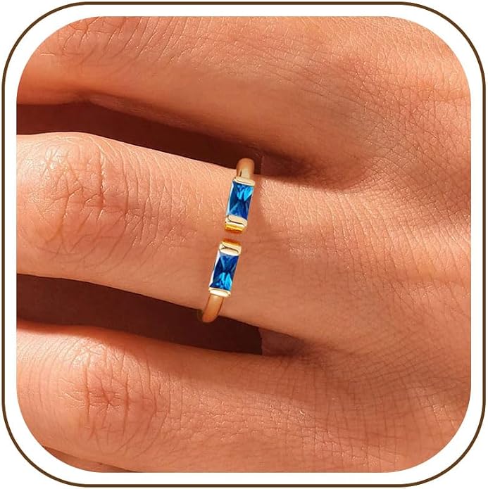 WFYOU Gold Birthstone Rings for Women - Non Tarnish Dainty 14K Gold Plated Stackable CZ Rings for Her & Couples - Personalized Jewelry Gift for Birthday