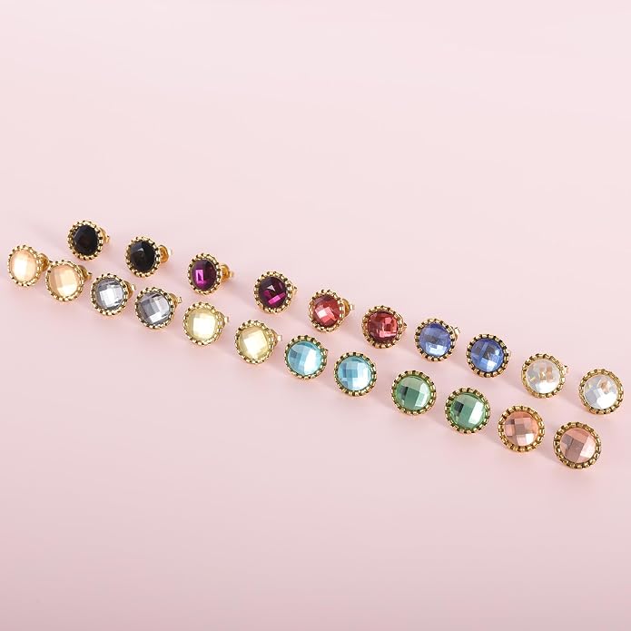 11 Pairs Crystal Rhinestone Stud Earrings Stainless Steel Multicolor Stud Earrings Set for Women