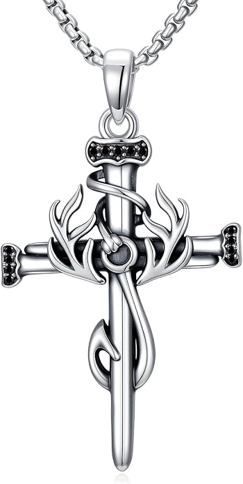 Crown of Thorns Necklace for Men 925 Sterling Silver Nail Cross Necklace Pendant Religious Christian Jewelry Valentines Day Gifts for Men